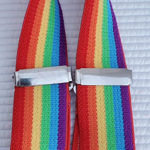 Rainbow Suspenders Clips Stretch Pride LBGTQ Elastic Unisex Adjustable X Style - Picture 4 of 5